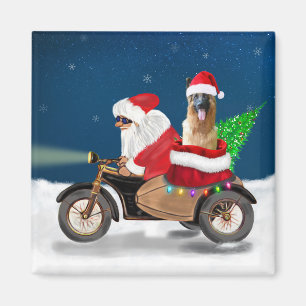 German Shepherd dog Christmas Santa Claus Magnet