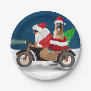 German Shepherd dog Christmas Santa Claus Paper Plate