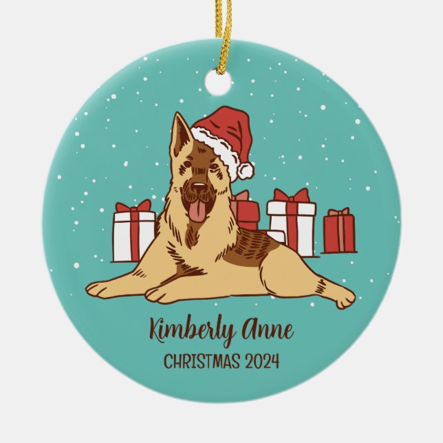 German Shepherd Dog Christmas Snowy Winter Holiday Ceramic Ornament (Front)
