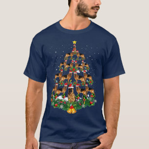 German Shepherd Dog Christmas Tree Lights Santa Ha T-Shirt