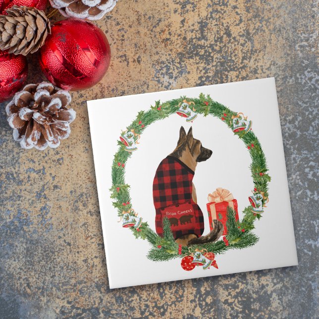 German Shepherd Dog Christmas Wreath Ceramic Tile (Creator Uploaded)