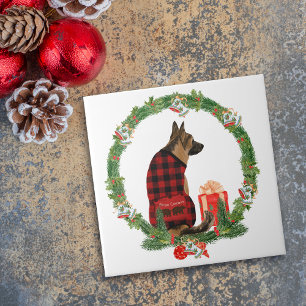 German Shepherd Dog Christmas Wreath Ceramic Tile