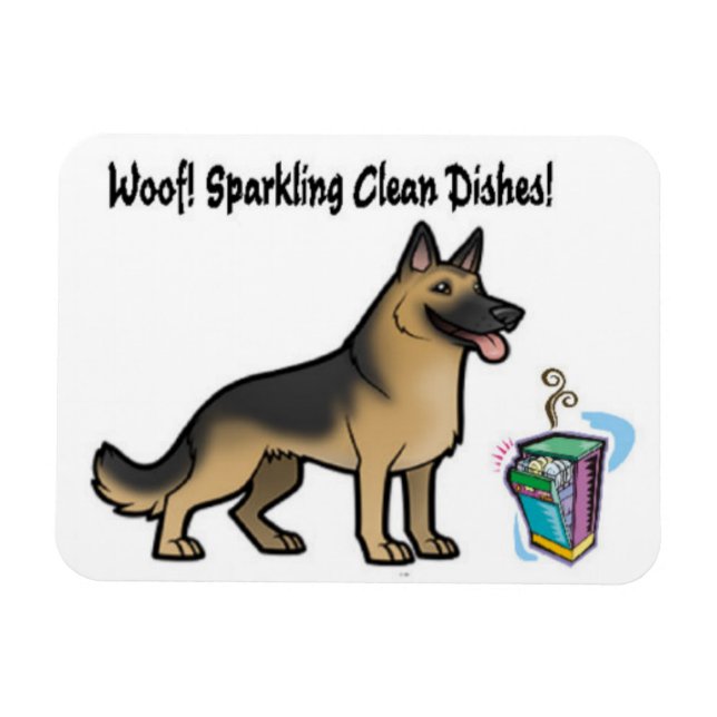 German Shepherd Dog Clean Dishes Sign Magnet (Horizontal)