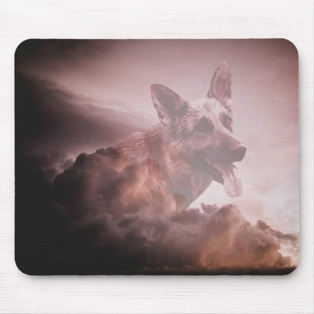 German Shepherd Dog Clouds Heaven Art Portrait GSD Mouse Pad (Front)