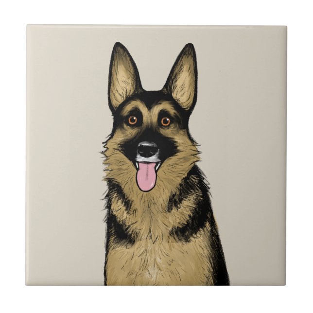 German Shepherd Dog | Cute Cartoon Pet Art Ceramic Tile (Front)
