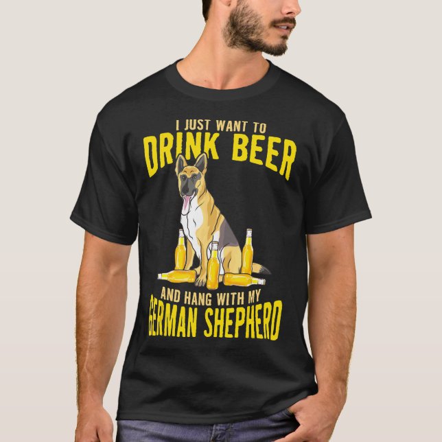 German Shepherd Dog Dad  Beer Drinking Drinker  T-Shirt (Front)