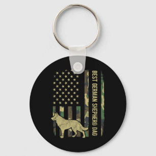 German Shepherd Dog Dad Camouflage American Flag Key Ring