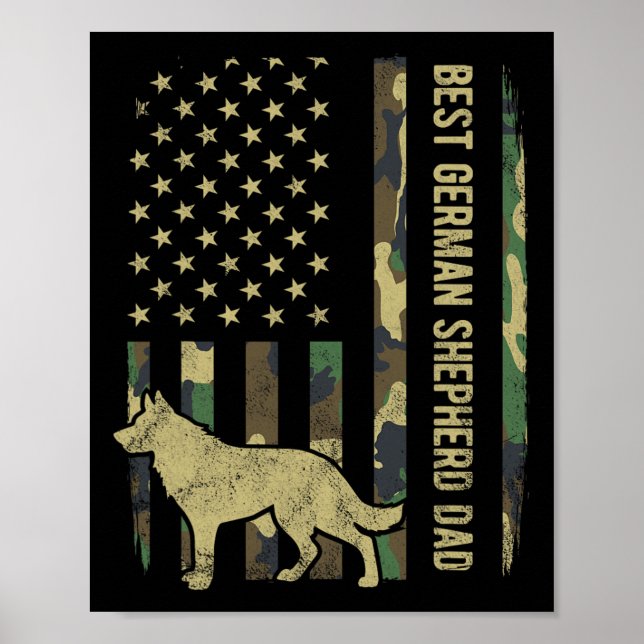 German Shepherd Dog Dad Camouflage American Flag  Poster (Front)