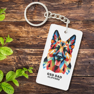 German Shepherd Dog Dad Personalised Low Poly Art Key Ring