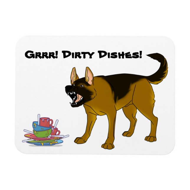 German Shepherd Dog Dirty Dishes Sign Magnet (Horizontal)