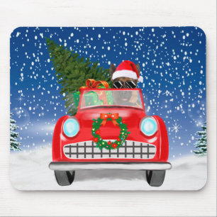 German Shepherd Dog Driving Car In Snow Christmas Mouse Pad