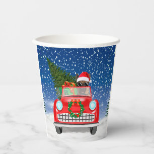 German Shepherd Dog Driving Car In Snow Christmas  Paper Cups