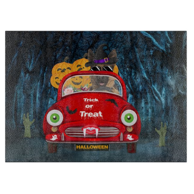 German Shepherd Dog Driving Car Scary Halloween Cutting Board (Front)