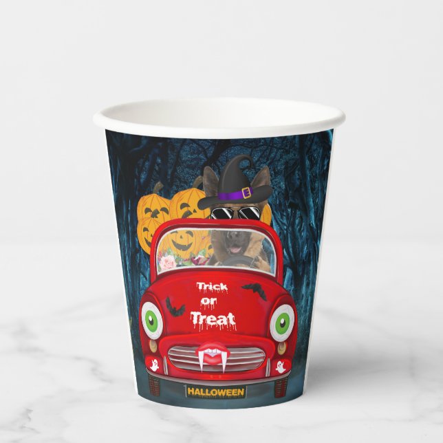 German Shepherd Dog Driving Car Scary Halloween Paper Cups (Front)