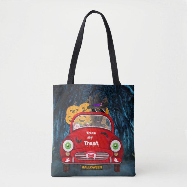 German Shepherd Dog Driving Car Scary Halloween Tote Bag (Front)