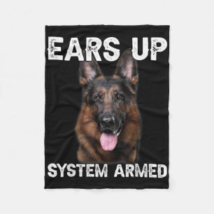 German Shepherd Dog Ears Up System Armed T Shirt  Fleece Blanket