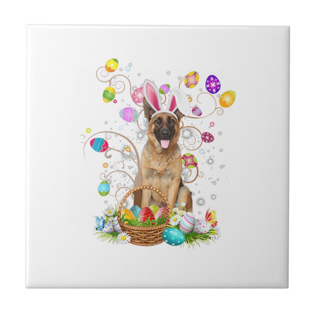 German Shepherd Dog Easter Egg Hunting Basket East Ceramic Tile (Front)