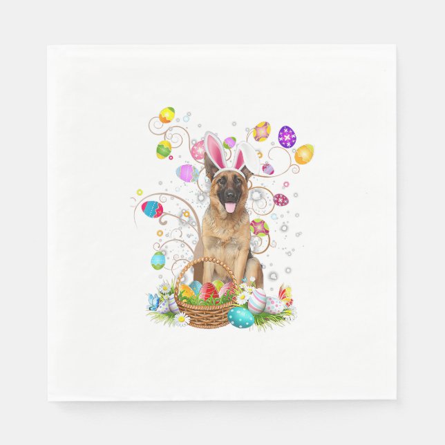 German Shepherd Dog Easter Egg Hunting Basket East Napkin (Front)