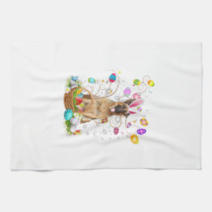 German Shepherd Dog Easter Egg Hunting Basket East Tea Towel