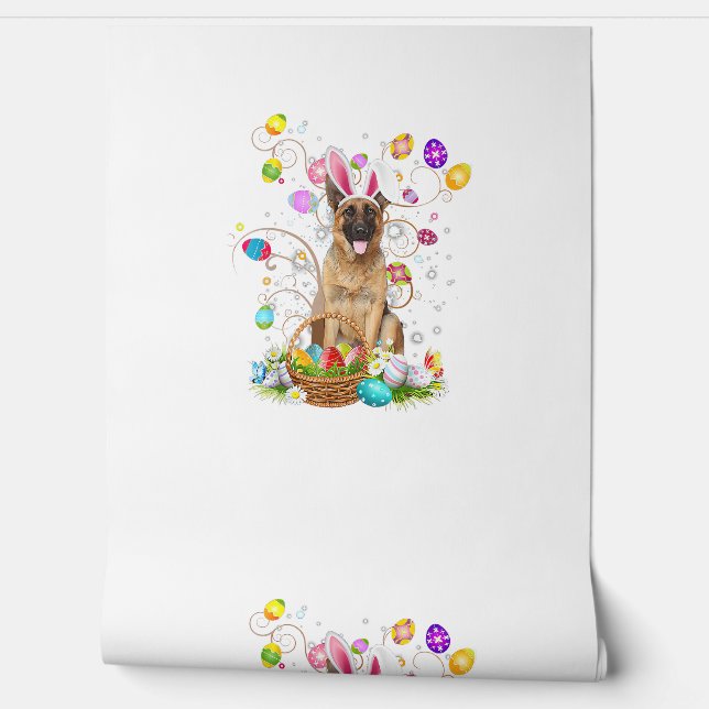 German Shepherd Dog Easter Egg Hunting Basket East Wallpaper (Unrolling)