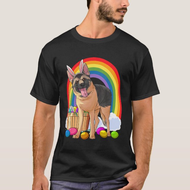 German Shepherd Dog Easter Eggs Bunny T-Shirt (Front)