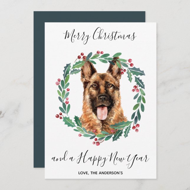 German Shepherd Dog Elegant Merry Christmas Holiday Card (Front/Back)