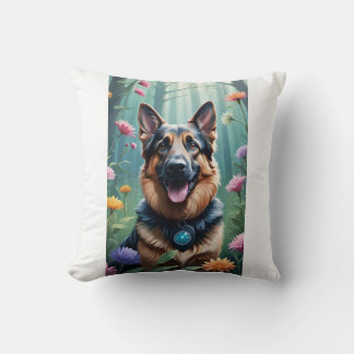 German Shepherd Dog Floral Decorative Pillow