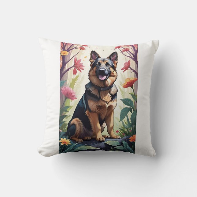 German Shepherd Dog Floral Decorative Pillow (Front)