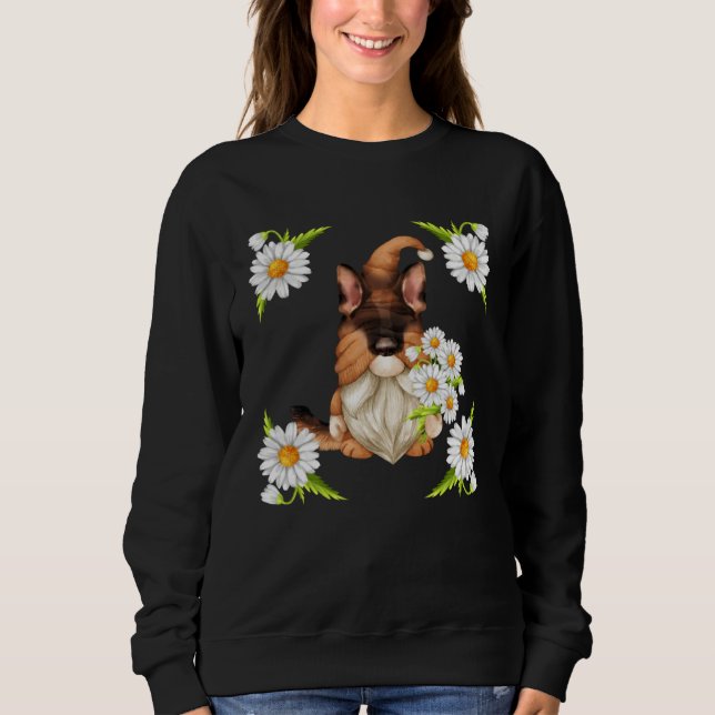 German Shepherd Dog Gnome For Spring Floral Daisy  Sweatshirt (Front)