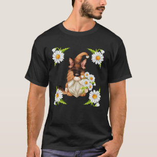 German Shepherd Dog Gnome For Spring Floral Daisy  T-Shirt