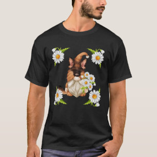 German Shepherd Dog Gnome For Spring Floral Daisy T-Shirt