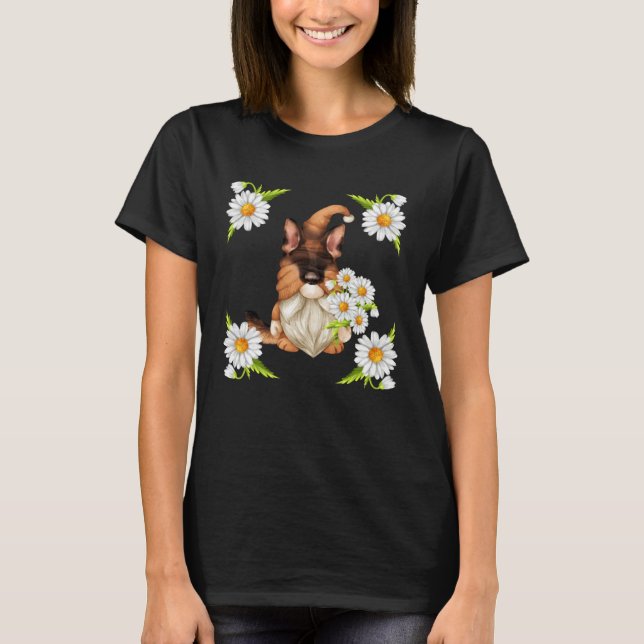German Shepherd Dog Gnome For Spring Floral Daisy  T-Shirt (Front)