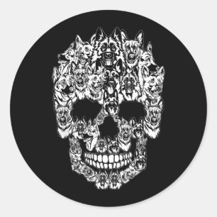 German Shepherd Dog Graphic Halloween Skull Classic Round Sticker
