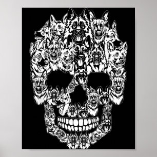 German Shepherd Dog Graphic Halloween Skull Poster