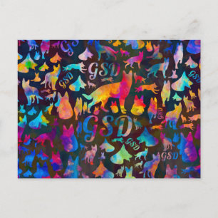 German Shepherd Dog GSD -Watercolor Silhouettes Postcard