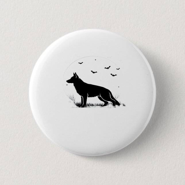 German Shepherd Dog � Halloween Moon Silhouette Cl 6 Cm Round Badge (Front)