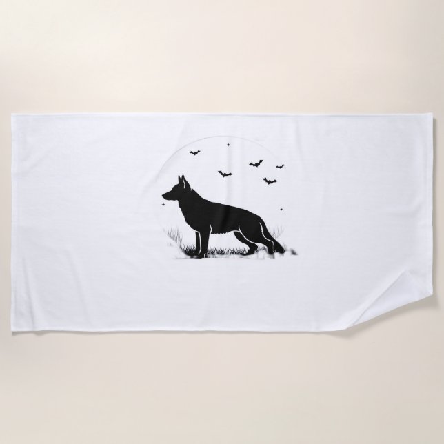 German Shepherd Dog – Halloween Moon Silhouette Cl Beach Towel (Front)