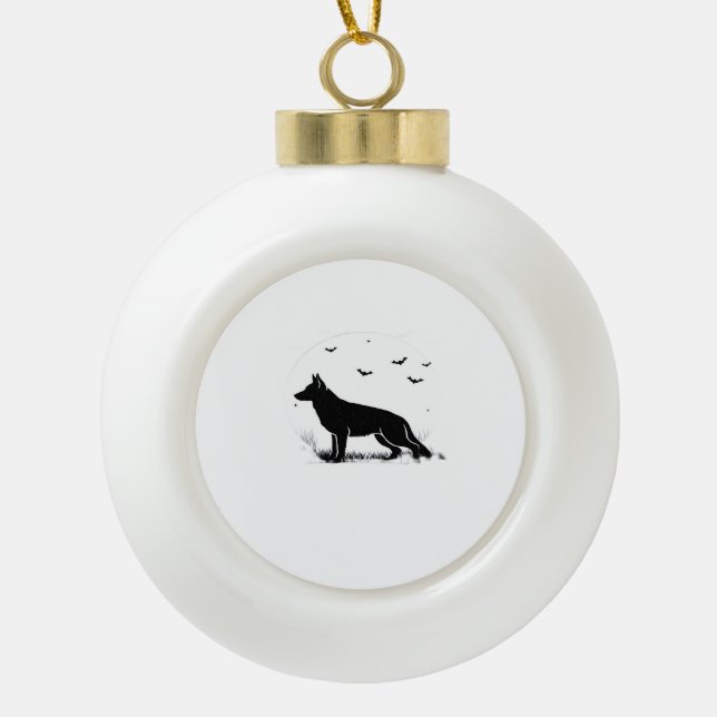 German Shepherd Dog – Halloween Moon Silhouette Cl Ceramic Ball Christmas Ornament (Front)