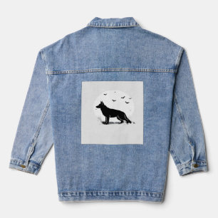 German Shepherd Dog � Halloween Moon Silhouette Cl Denim Jacket