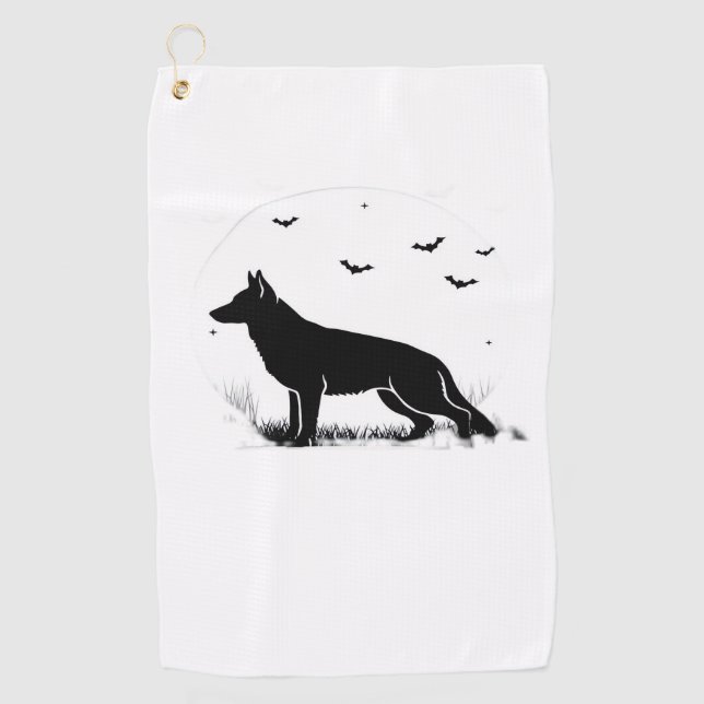 German Shepherd Dog – Halloween Moon Silhouette Cl Golf Towel (Front)