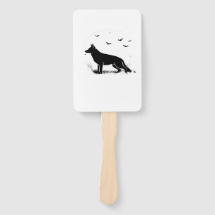 German Shepherd Dog � Halloween Moon Silhouette Cl Hand Fan