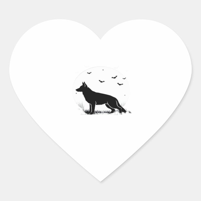 German Shepherd Dog – Halloween Moon Silhouette Cl Heart Sticker (Front)