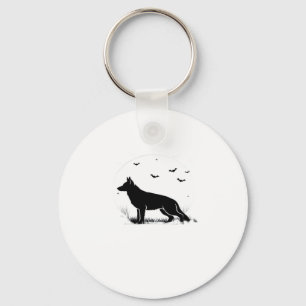 German Shepherd Dog � Halloween Moon Silhouette Cl Key Ring