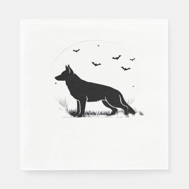 German Shepherd Dog – Halloween Moon Silhouette Cl Napkin (Front)
