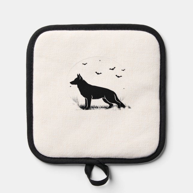 German Shepherd Dog � Halloween Moon Silhouette Cl Pot Holder (Front)