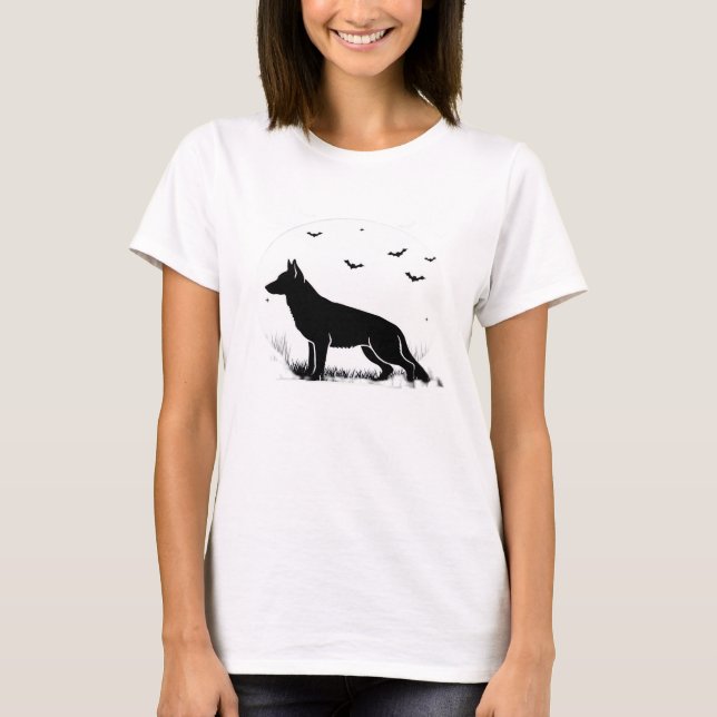 German Shepherd Dog � Halloween Moon Silhouette Cl T-Shirt (Front)