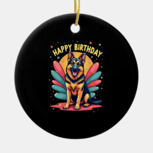 German Shepherd Dog Happy Birthday Party Shep Clot Ceramic Ornament