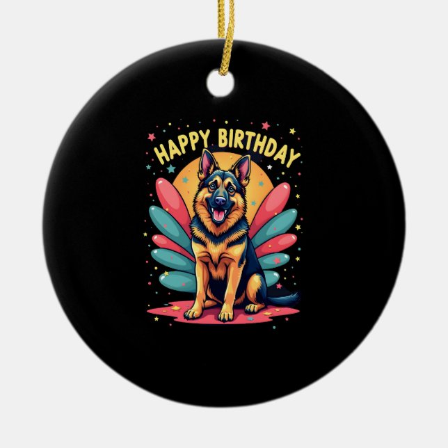 German Shepherd Dog Happy Birthday Party Shep Clot Ceramic Ornament (Front)