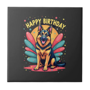 German Shepherd Dog Happy Birthday Party Shep Clot Ceramic Tile