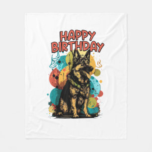 German Shepherd Dog Happy Birthday Party Shep Clot Fleece Blanket